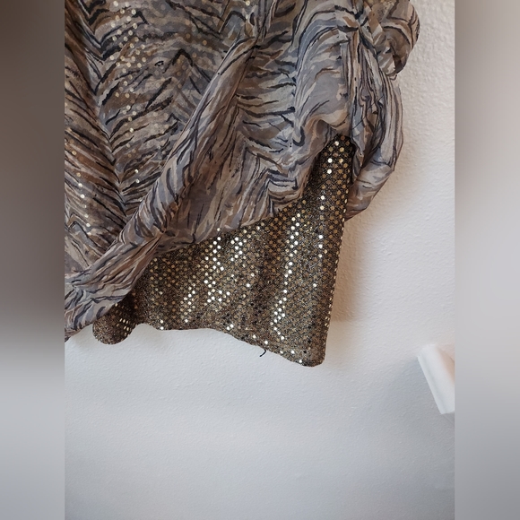 Robbie Bee Layered Sequins Under Silk Chiffon Animal Print Tshirt Dress, Size 12 - Picture 6 of 8